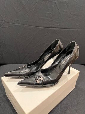Mario Bologna Black Leather Pointed Toe Pumps Stiletto Heels US 7